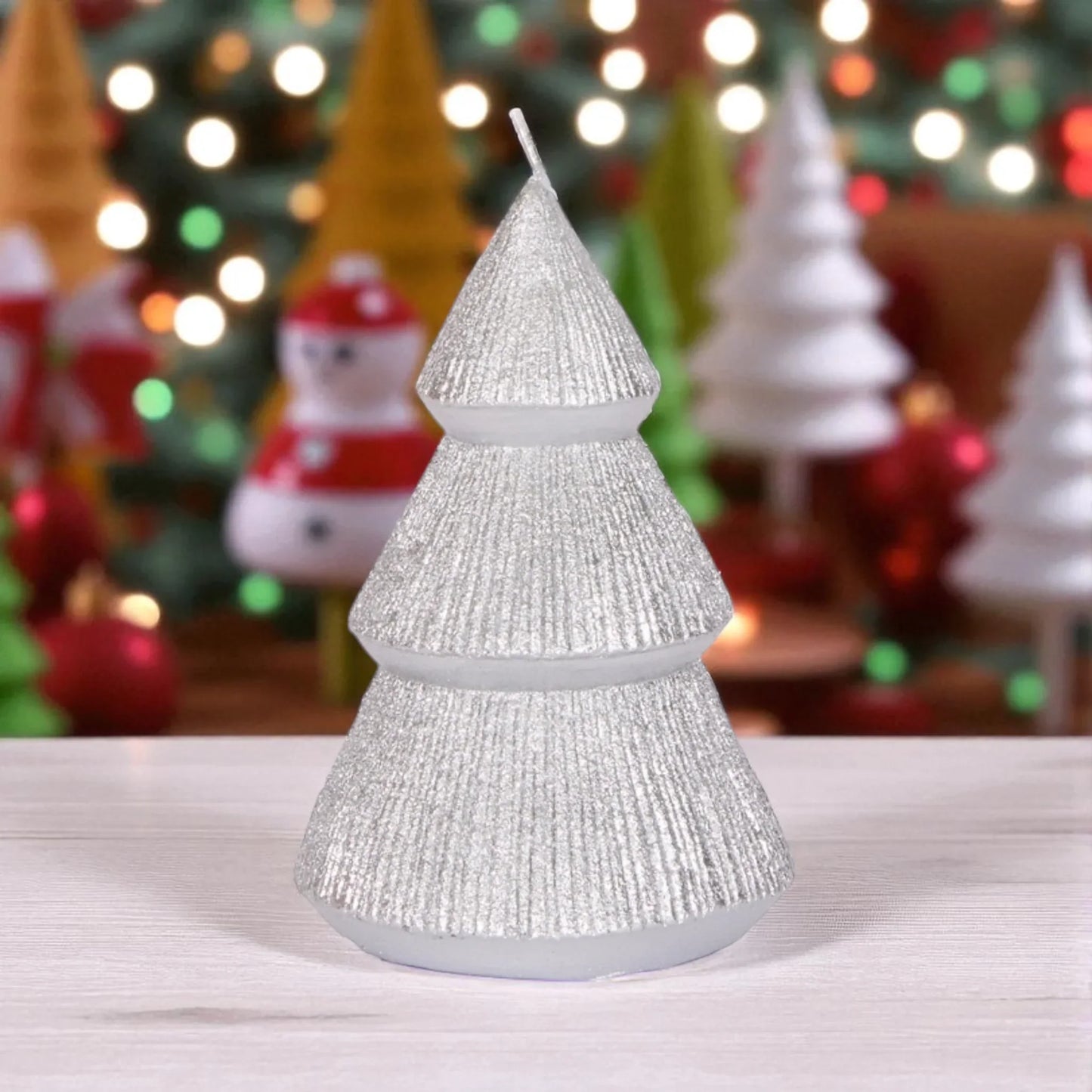 11cm Silver Ribbed Tree Candle
