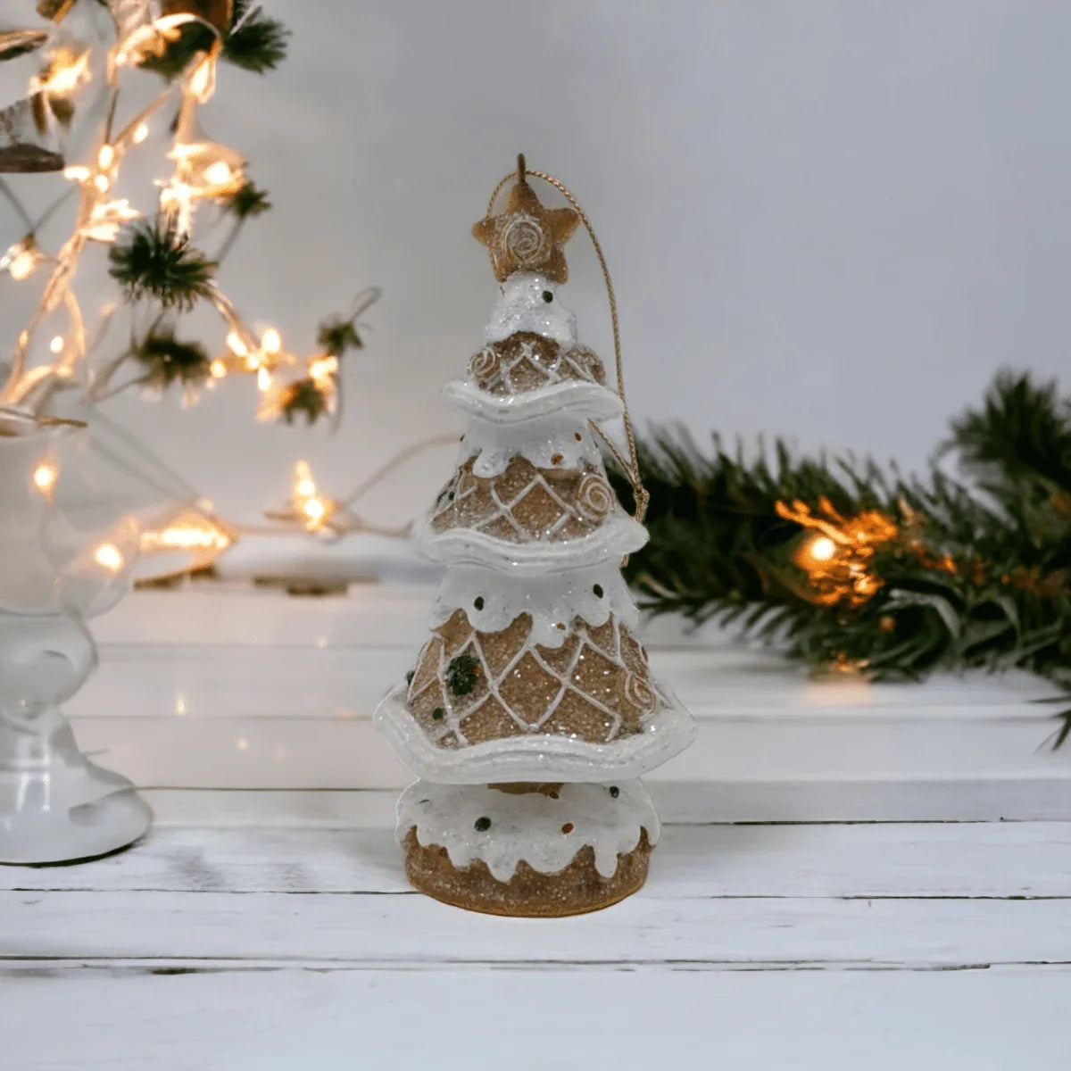 15cm Frosted Gingerbread Candy Hanging Tree Ornament - Exquisite Homewares