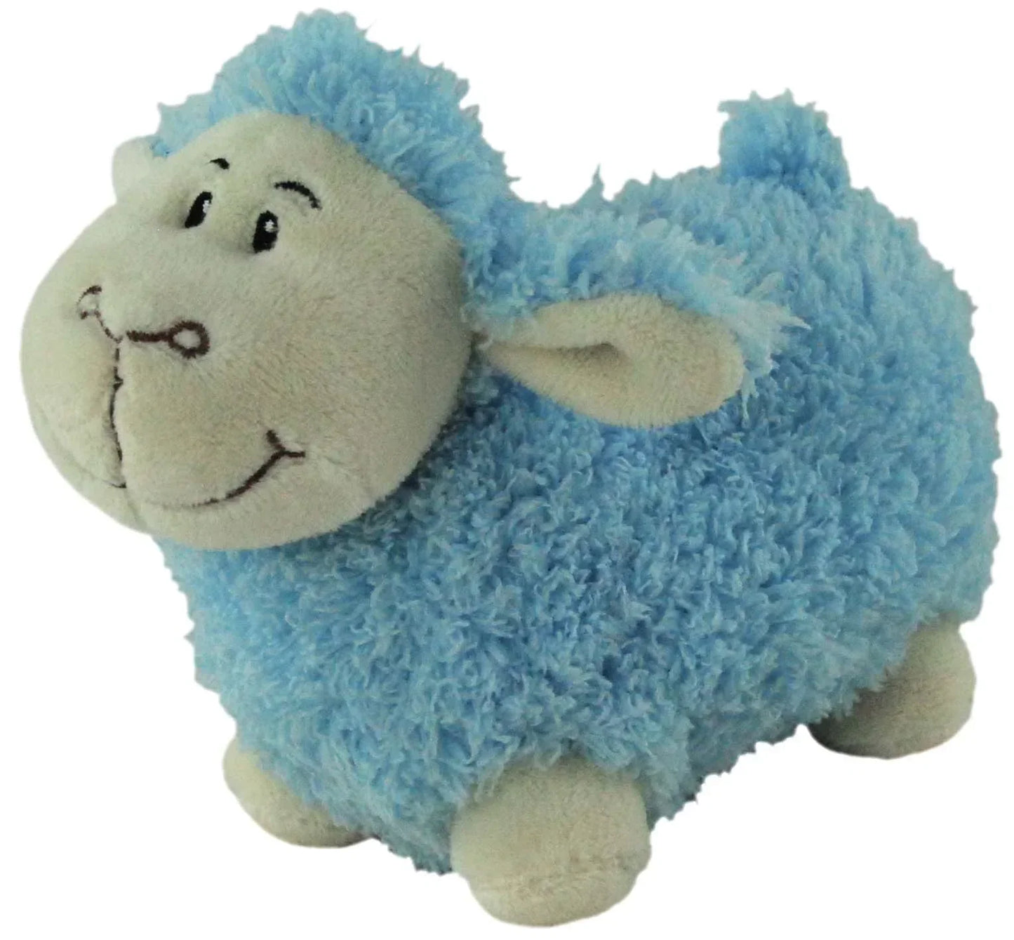 Soft blue fluffy sheep plush toy with smiling face, perfect for nursery dΓ©cor or child's room