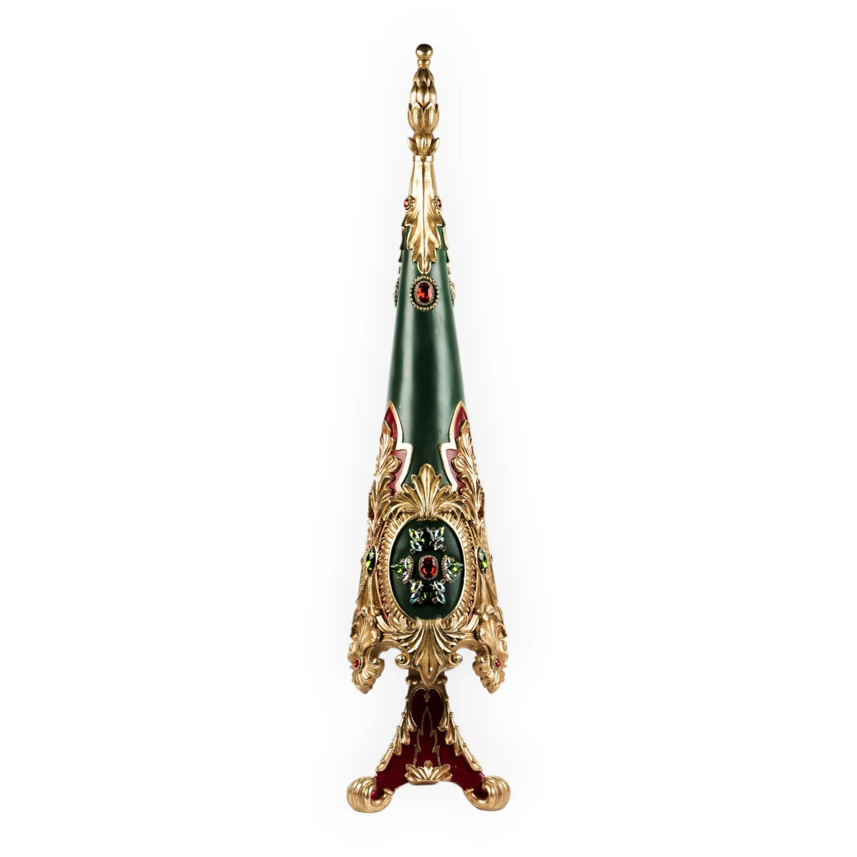 Elegant green and gold ornate decorative piece with gemstone accents, vintage-inspired home décor