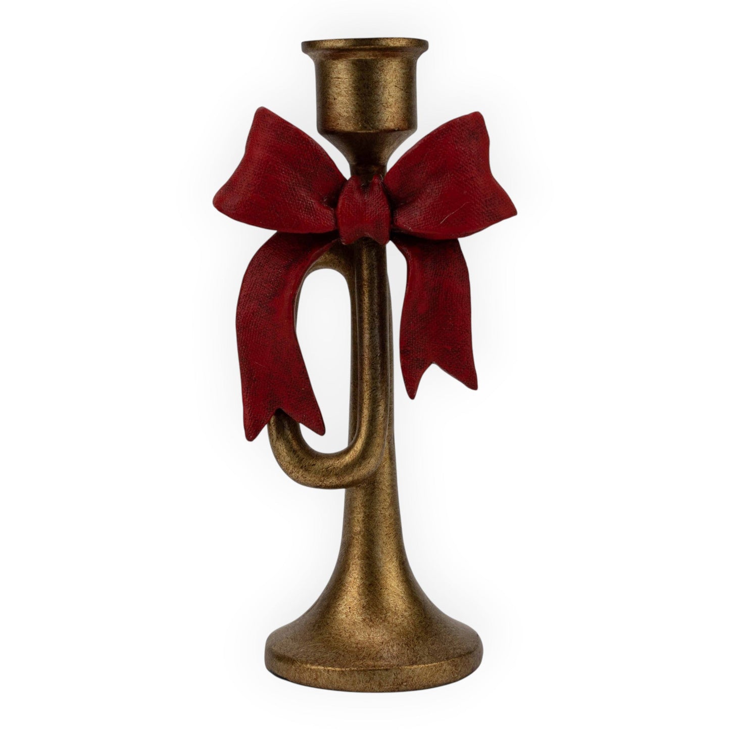 Gold Trumpet Red Bow Candle Holder - 20cm