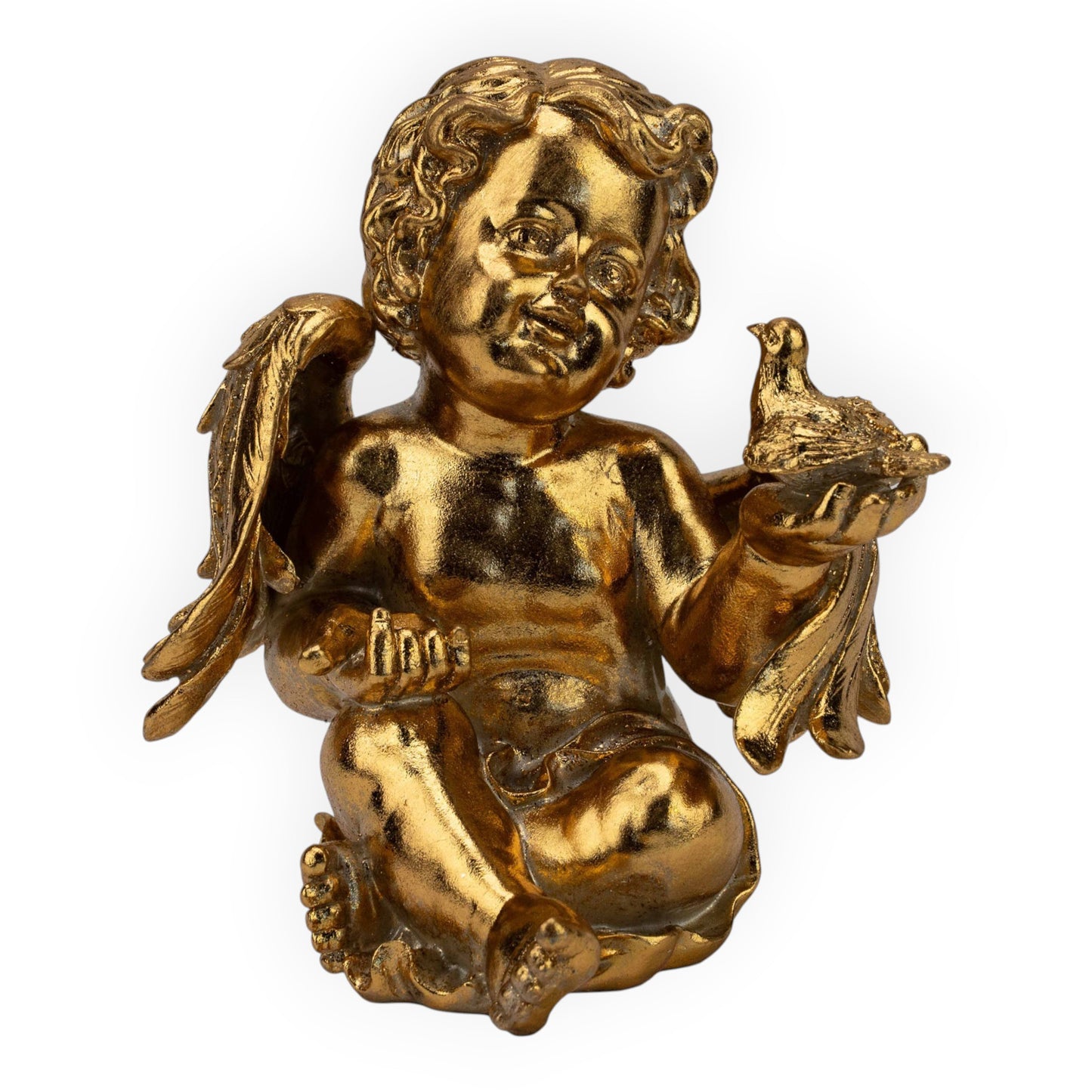 Gold Cherub with Bird - 25cm