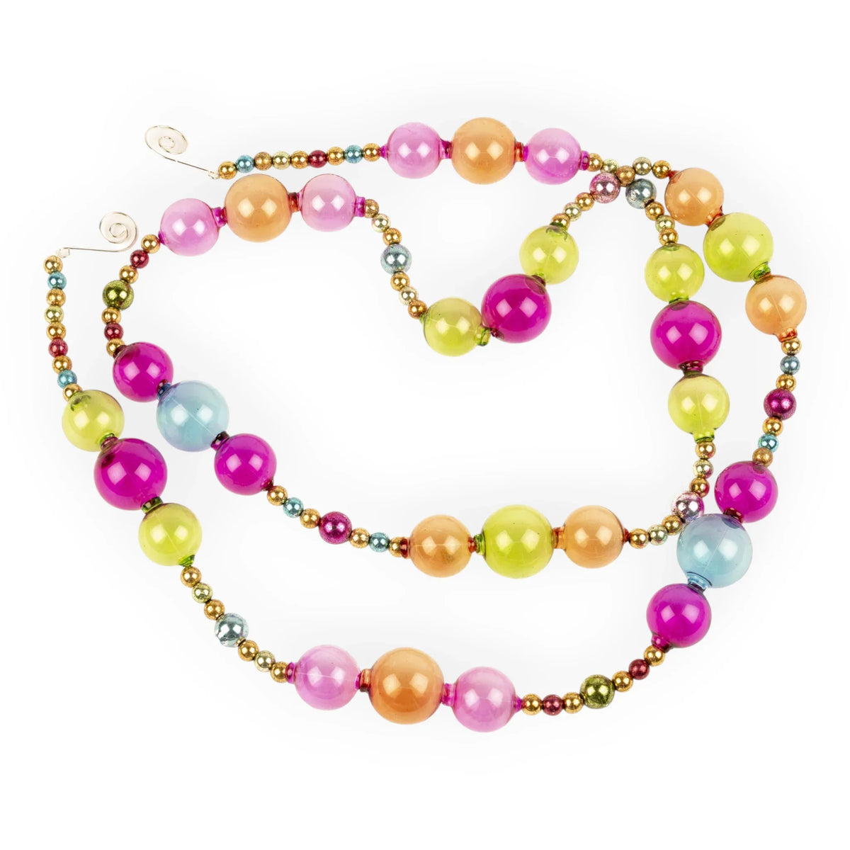 Colorful glass bead garland with pink, green, orange, and blue spheres for festive home décor