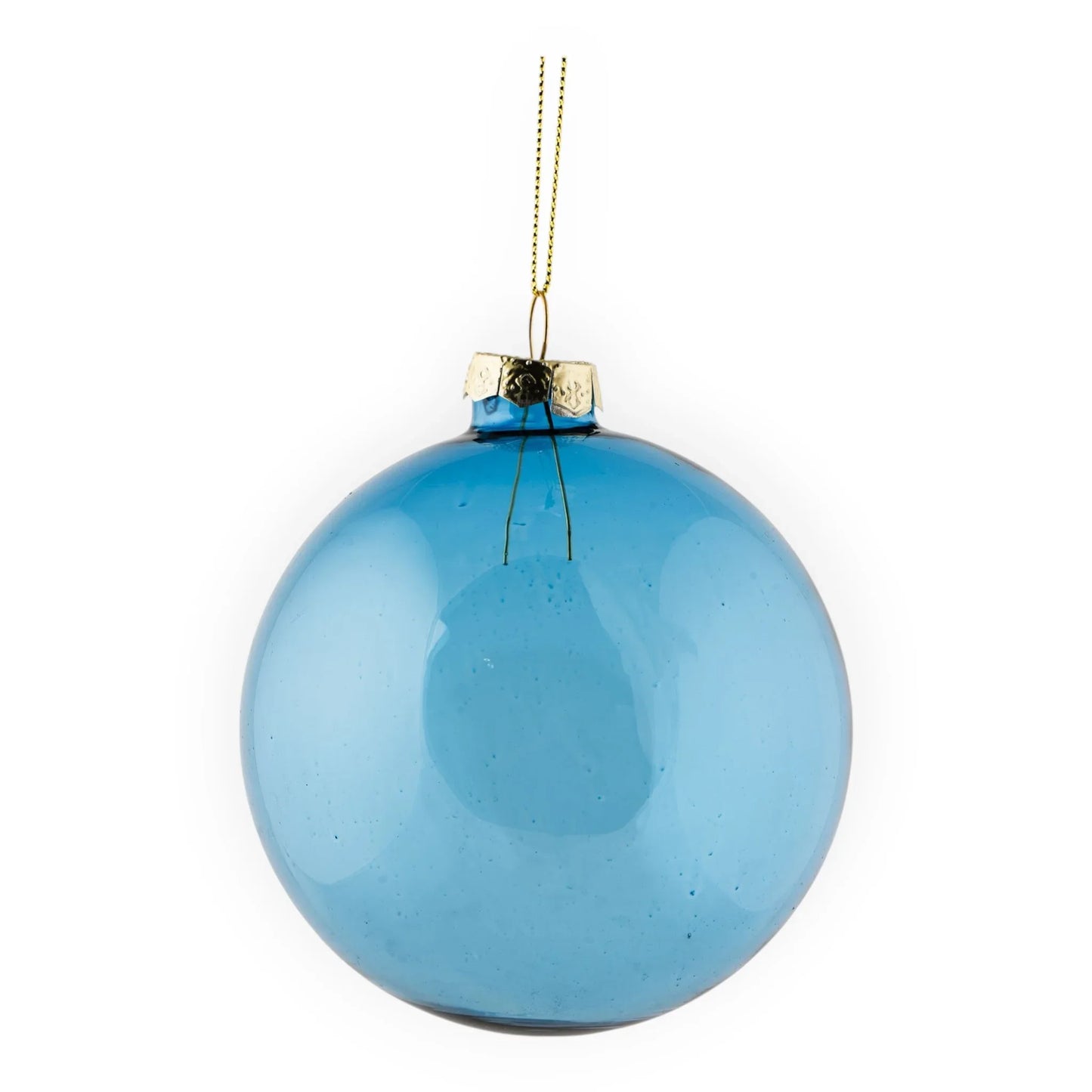 Blue glass Christmas ornament with gold cap and hanging string, perfect for holiday home dΓ©cor