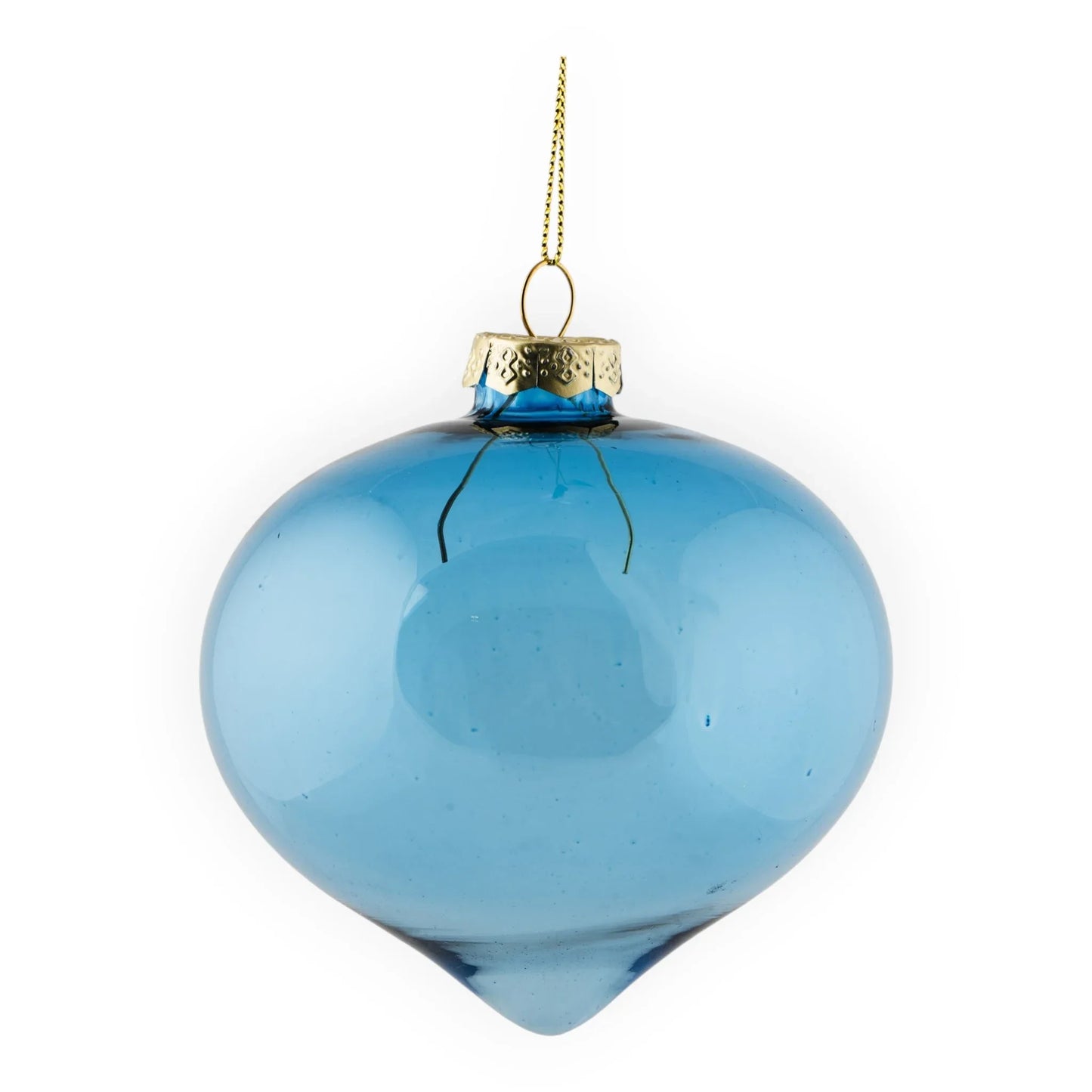 Blue glass Christmas ornament with gold cap, elegant holiday decor for tree or home