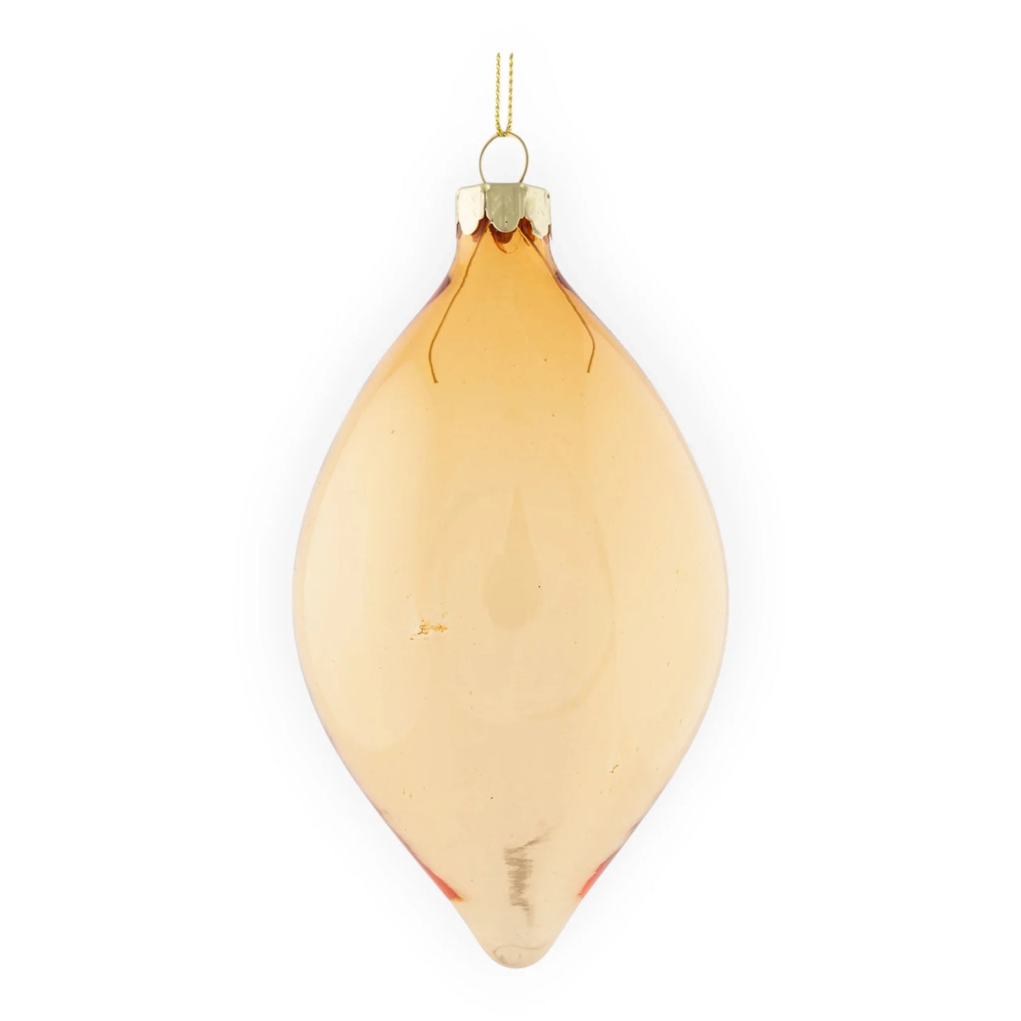 Amber glass teardrop Christmas ornament with gold cap, elegant home dΓ©cor accent