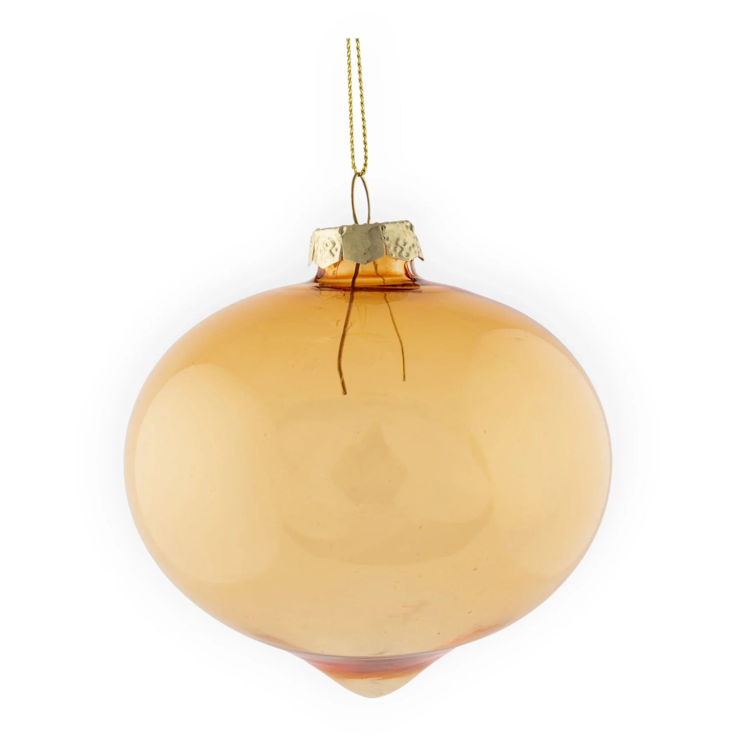 Amber glass Christmas ornament with gold cap and hanging string, vintage holiday dΓ©cor