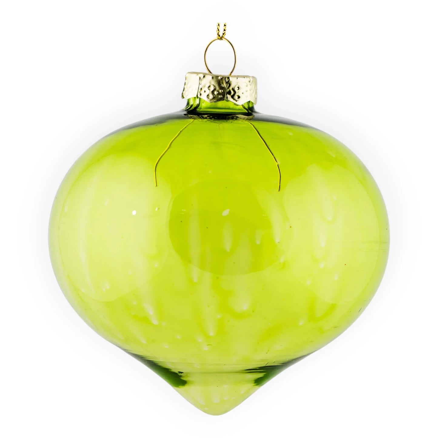 Lime green glass Christmas ornament with gold cap, festive holiday decor for tree
