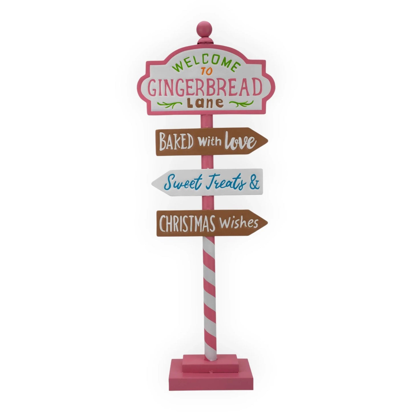 Gingerbread Lane directional sign with festive messages, sweet treats & Christmas wishes decor