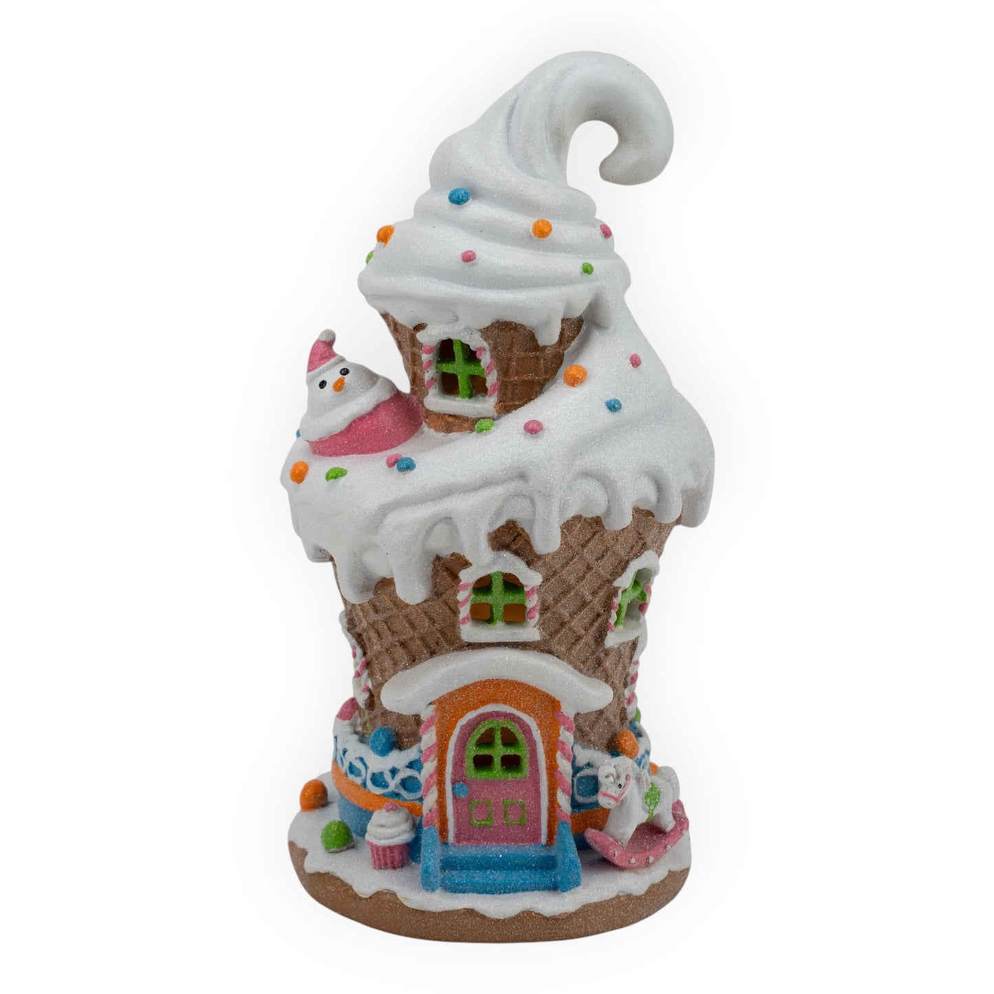 Gingerbread Candy LED Ice Cream House - 28cm