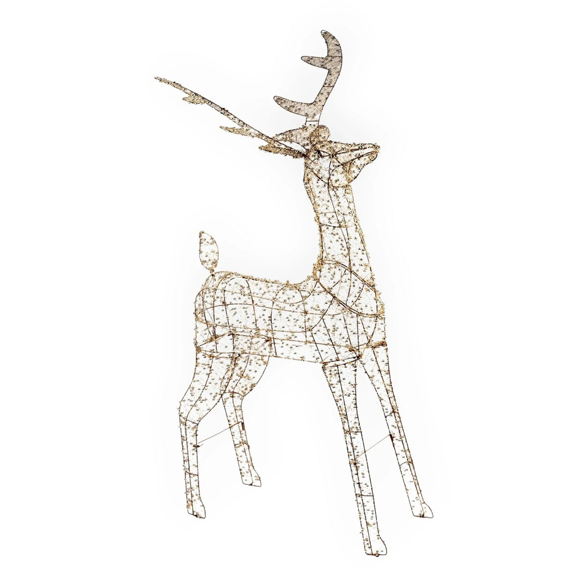 Wireframe reindeer decoration with warm white lights, perfect for festive home décor and holiday styling.