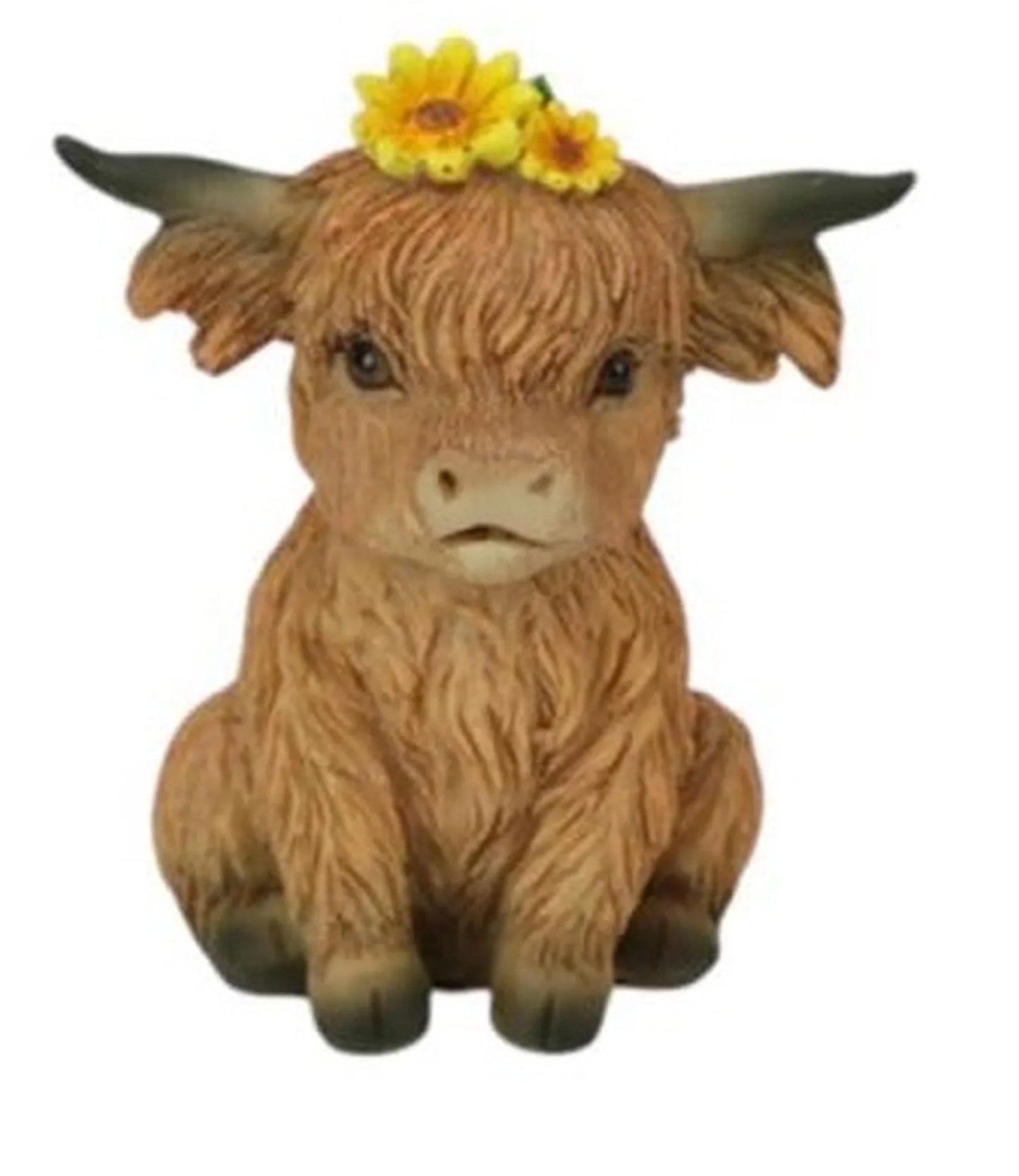 Sitting Highland Cow with Sunflowers - 9cm