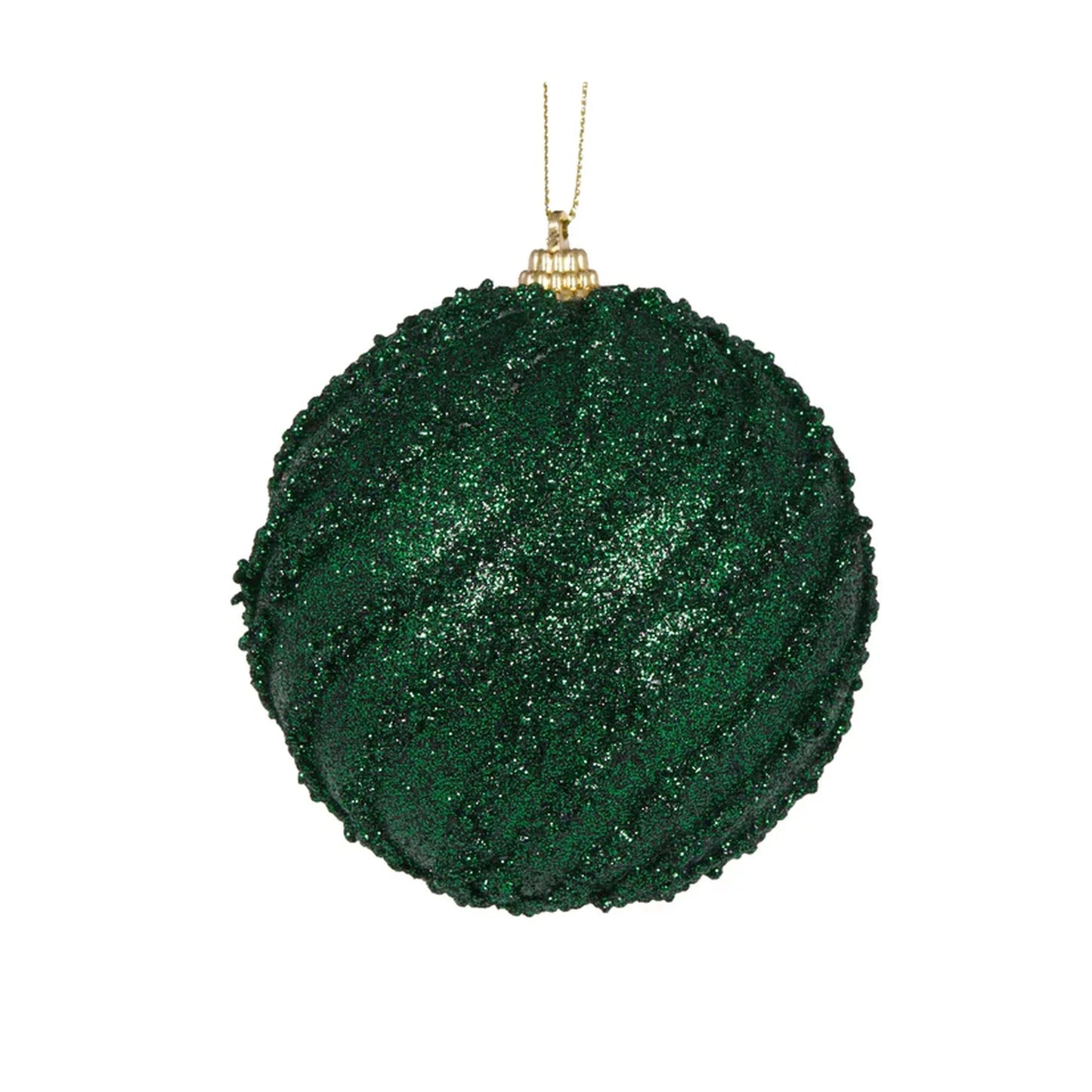 10cm Dark Green Glittered Swirl Bauble