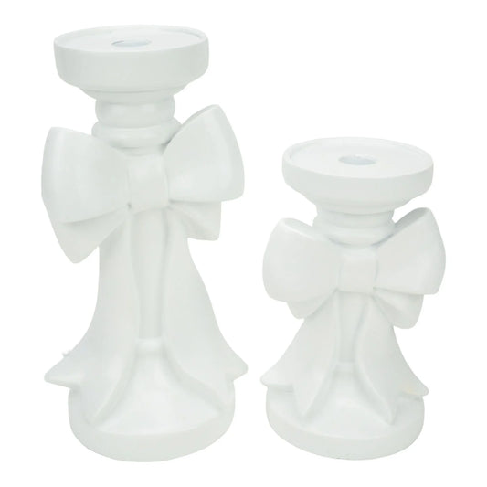 18cm White Bow Pillar Candle Holder