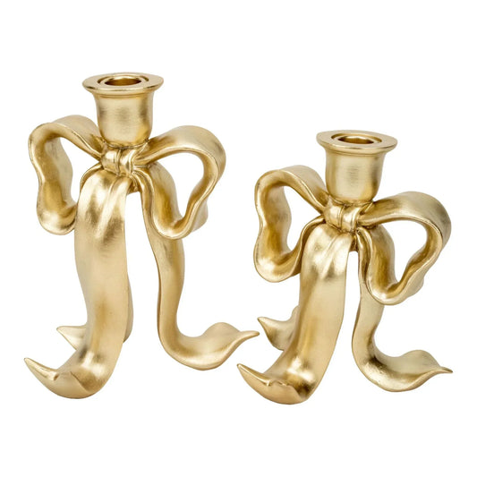 Gold bow-shaped candle holders, elegant home décor accessories for luxury table settings