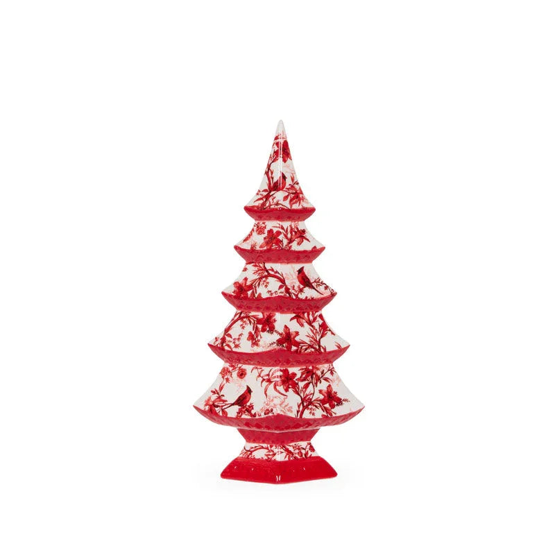 Red and white floral ceramic Christmas tree decoration for festive home décor