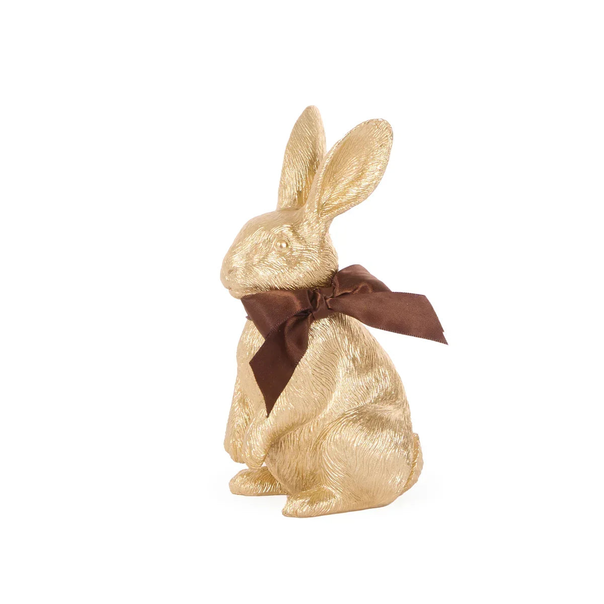 Gold rabbit figurine with brown satin bow, elegant home dΓ©cor accent