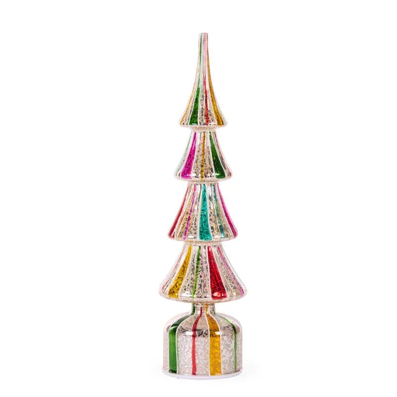 Colorful glass Christmas tree ornament with striped vintage design, perfect for festive home décor