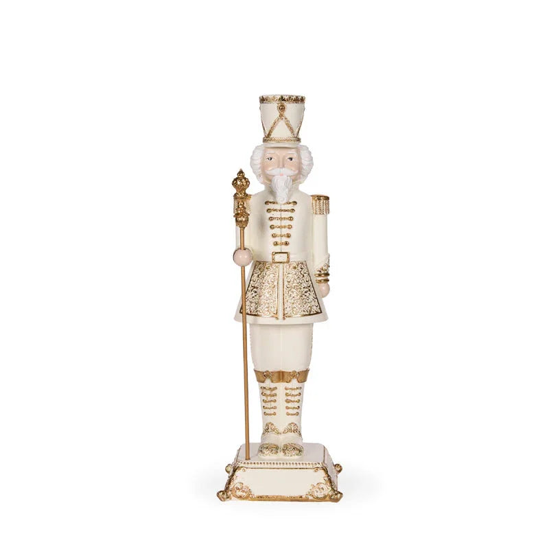 Elegant white and gold nutcracker soldier figurine, festive home décor accent with ornate details