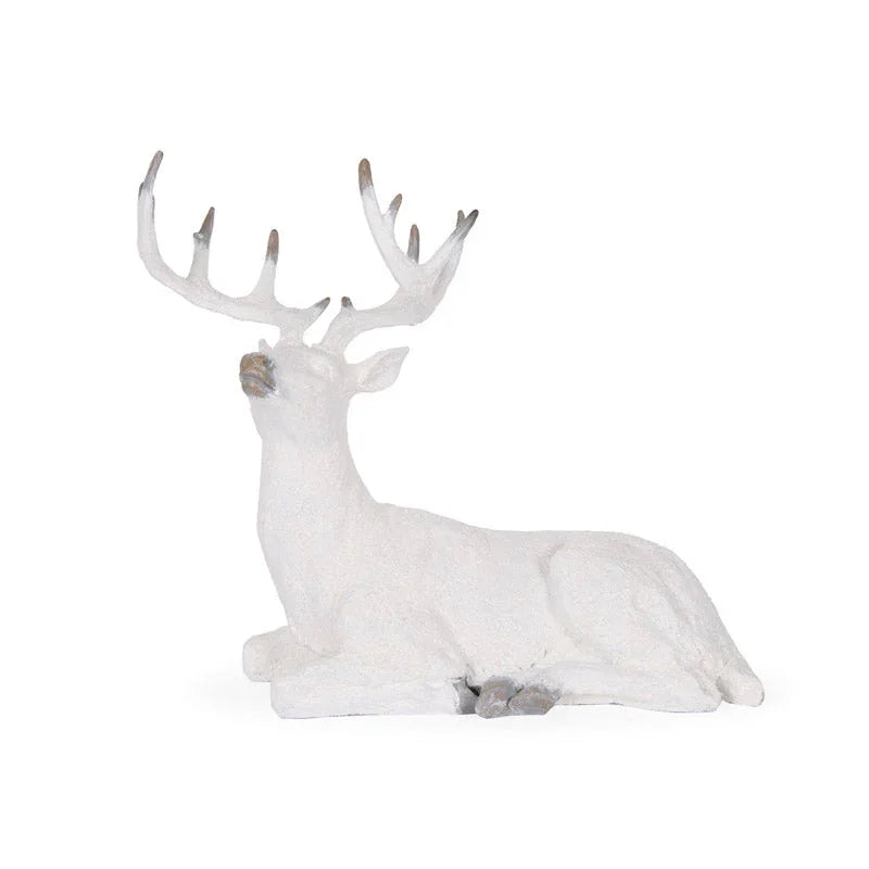 White lying deer statue with antlers, elegant home décor accent piece