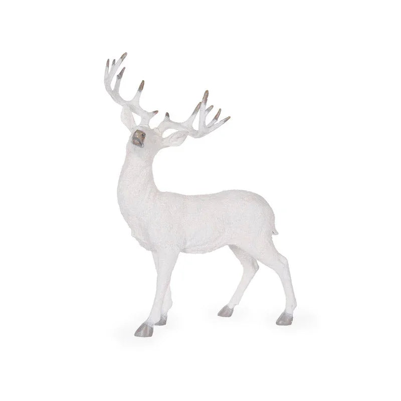 White deer statue with antlers, elegant home décor accent piece for modern or rustic interiors