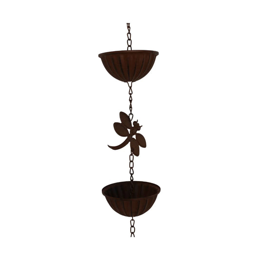Rustic metal hanging planter with dragonfly accent, vintage home decor for indoor or outdoor use