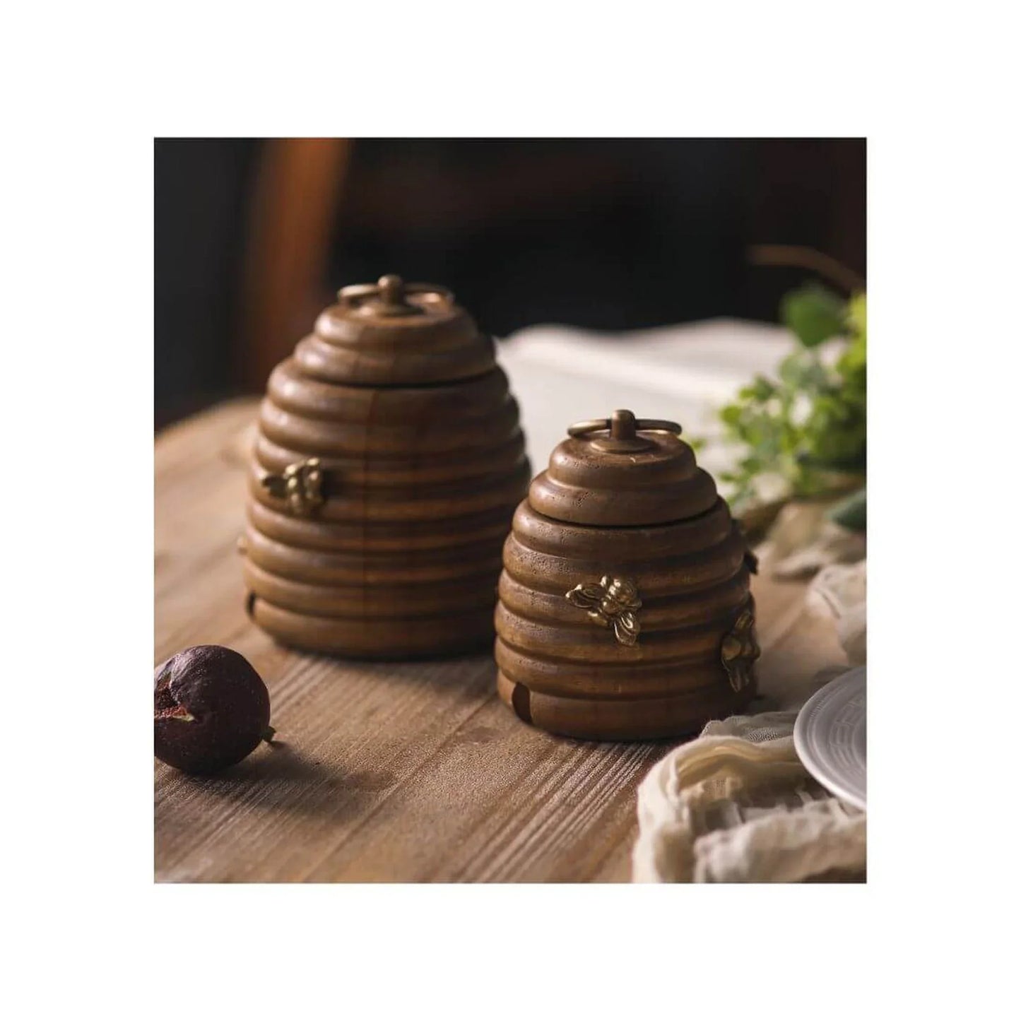 Large Timber Beehive Honey Pot
