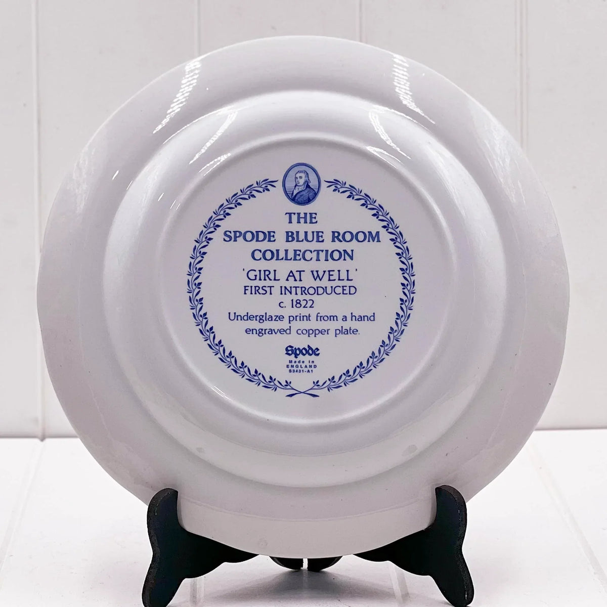 Spode Blue Room Collection 'Girl at Well' plate, vintage design, underglaze print, made in England
