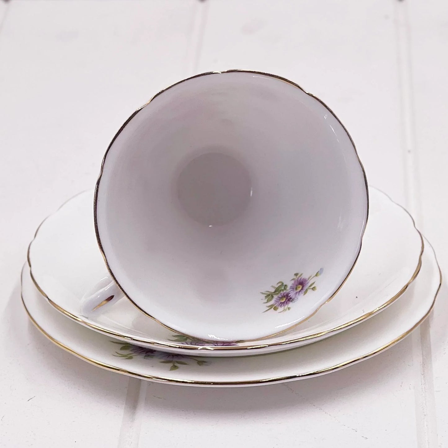 Hammersley Trio - English Bone China Purple Asters Perfect Condition