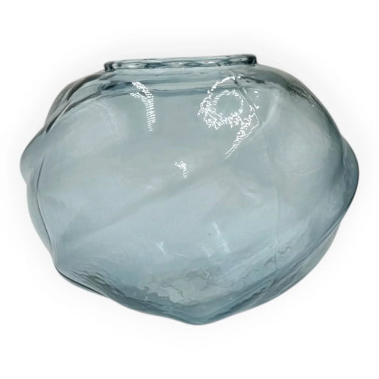 Handblown blue glass vase with organic shape, perfect for modern home dƩcor and vintage-inspired interiors.