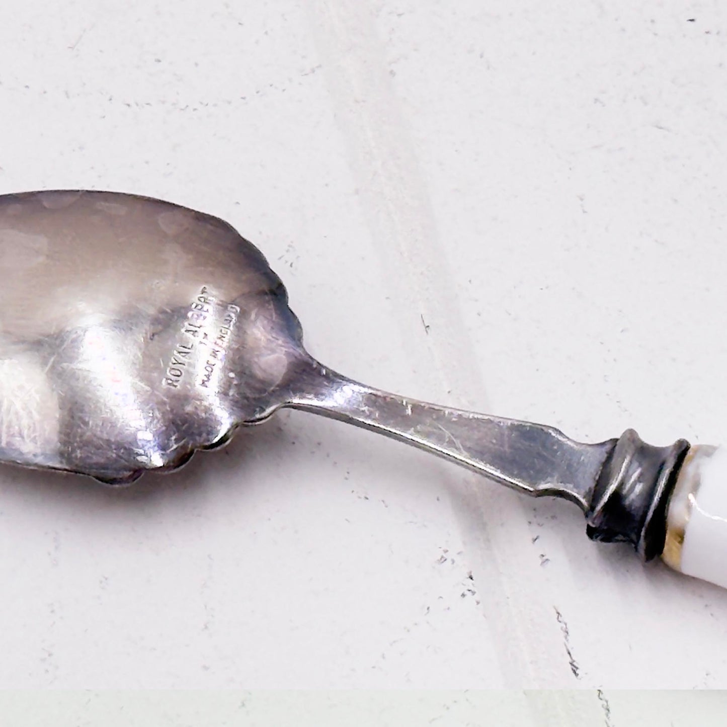 Royal Albert Lavender Rose Jam Spoon — Vintage Silver Plate & Porcelain Handle, Made in England