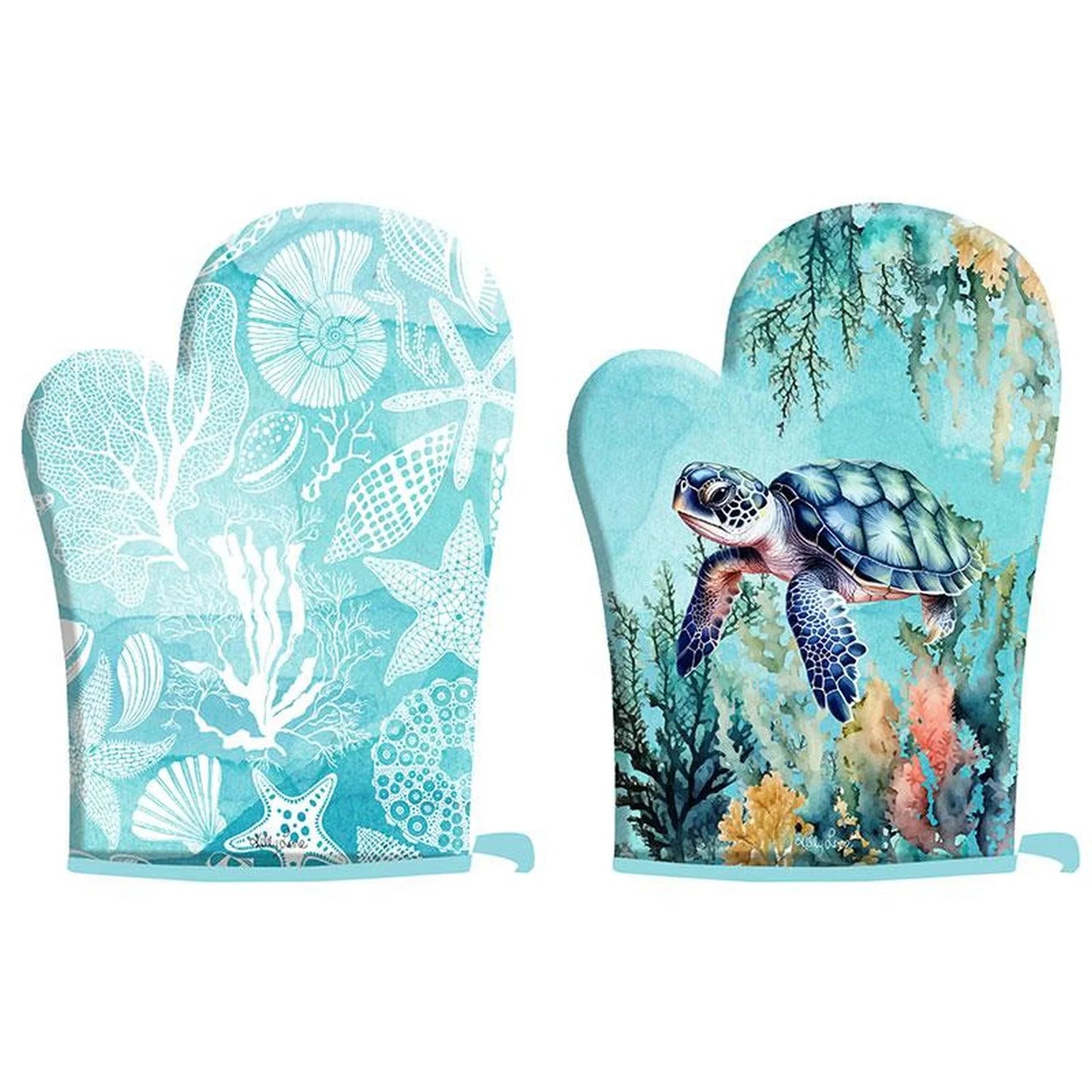 Kelly Lane - Set of 2 Oven Mitts (200 Degrees) with Swimming Turtle Design