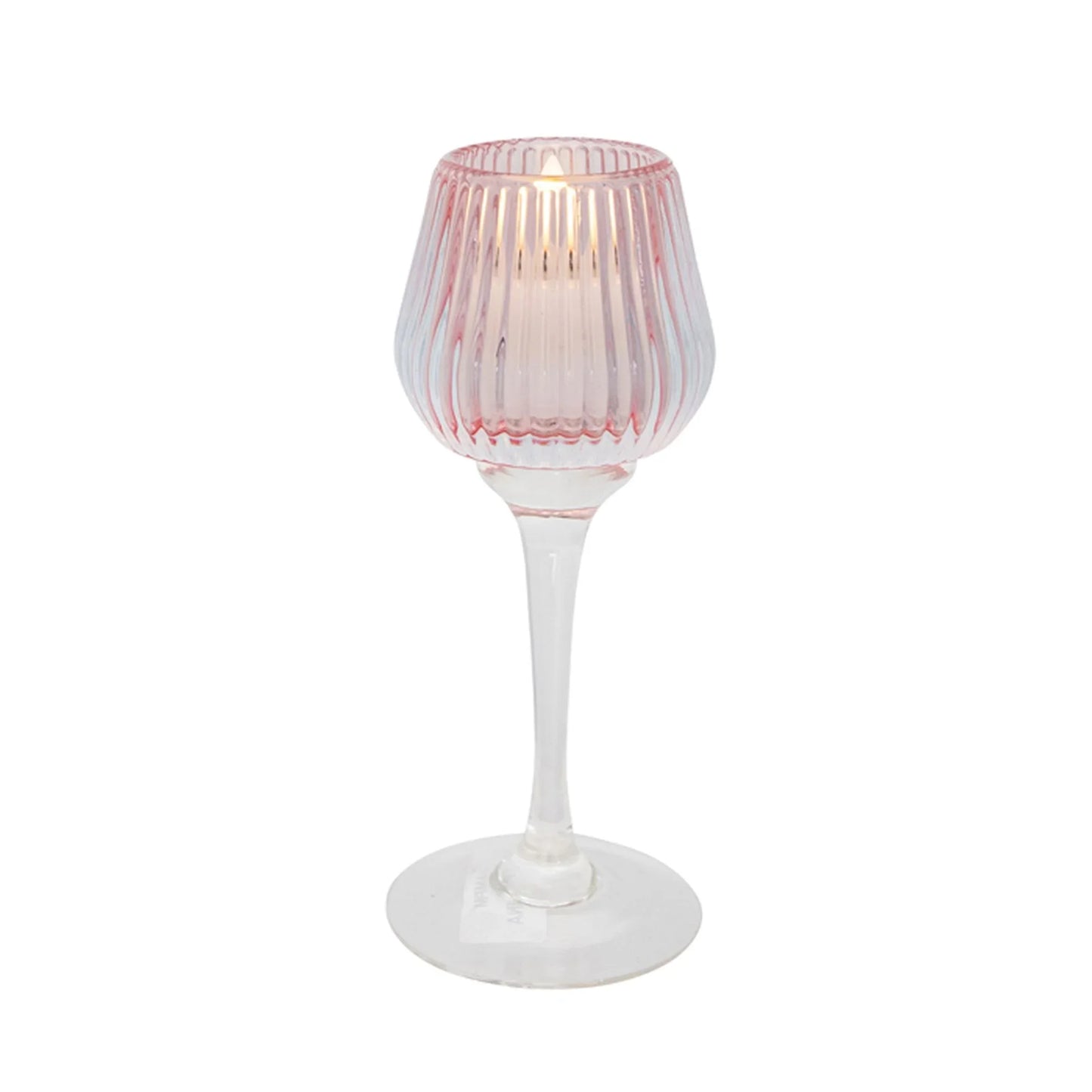 Amelia Glass Ribbed Votive Pink Medium 17cm