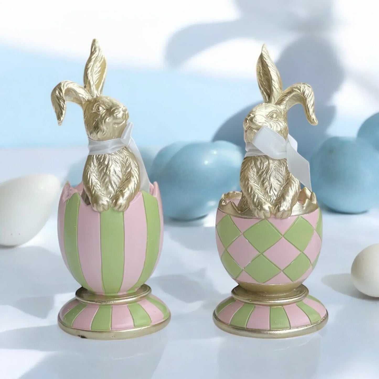 19cm Pink & Green Striped Luxe Egg - Exquisite Homewares