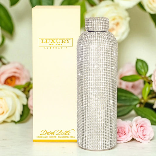 Diamonte Drink Bottle Silver - 750ml Double Wall Stainless Steel Sparkle