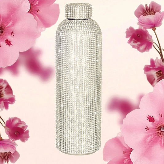 Diamonte Drink Bottle Silver - 750ml Double Wall Stainless Steel Sparkle