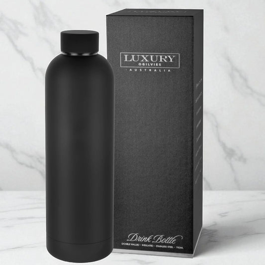 Matte Black Drink Bottle - 750ml Double Wall Stainless Steel Soft Touch