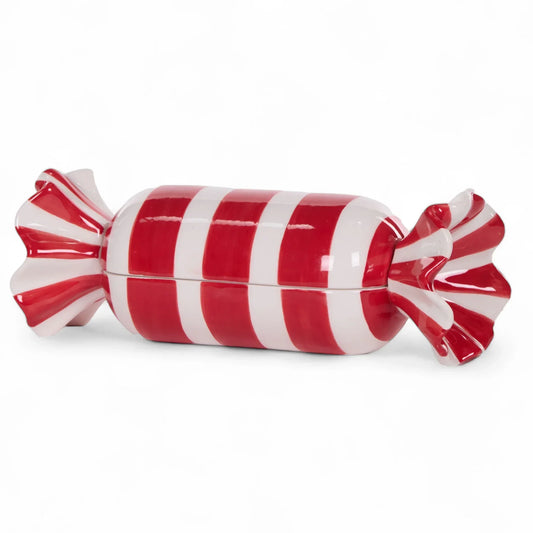 Red and white striped candy-shaped decorative box for home décor
