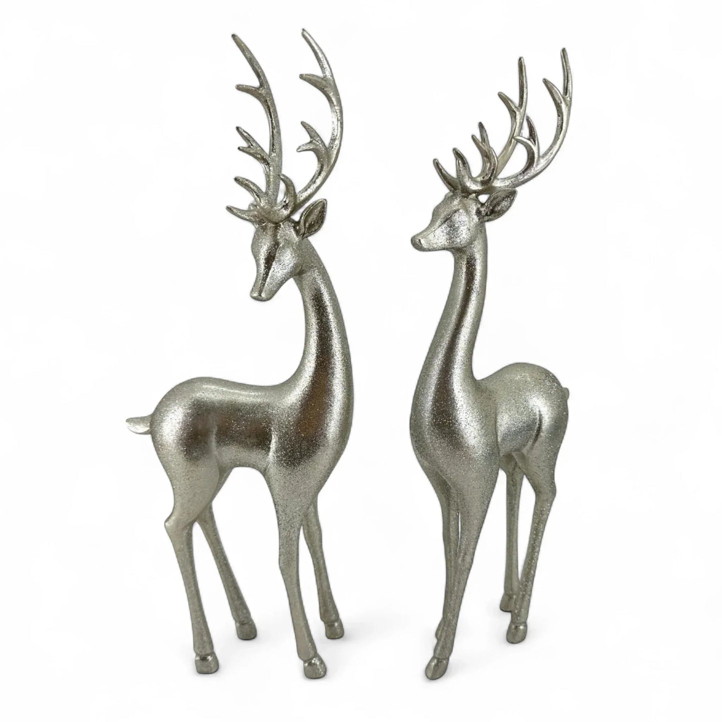 Silver glitter deer figurines for elegant home décor and festive styling