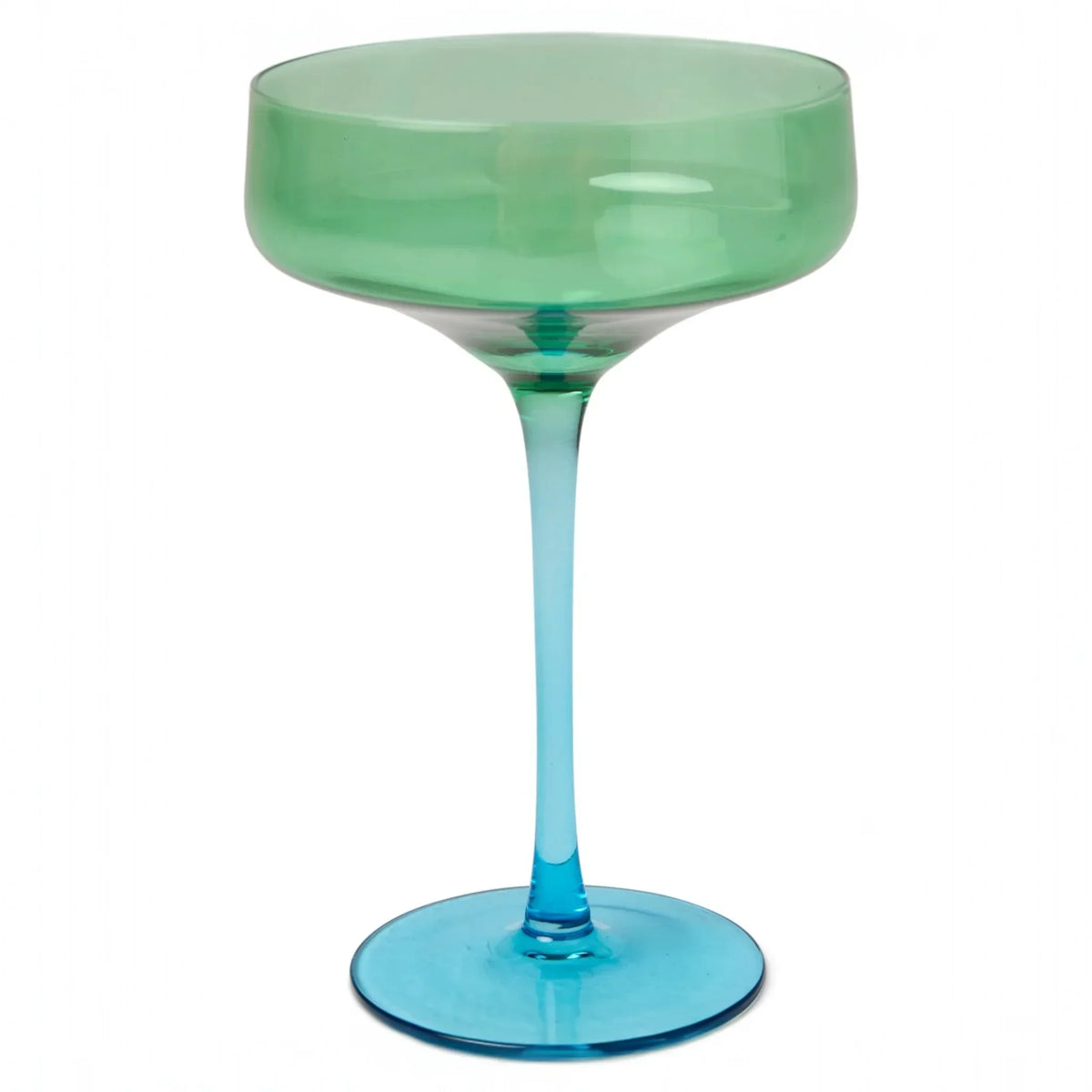 Green and blue gradient coupe glass for elegant home bar or vintage-inspired décor