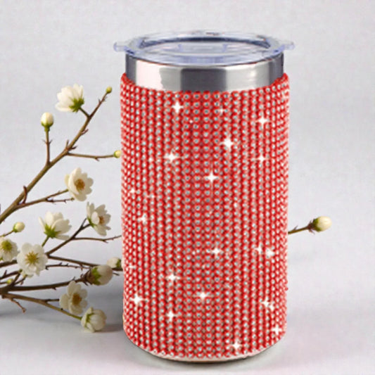 Red rhinestone tumbler sleeve with star accents, perfect for elegant home décor or gifting