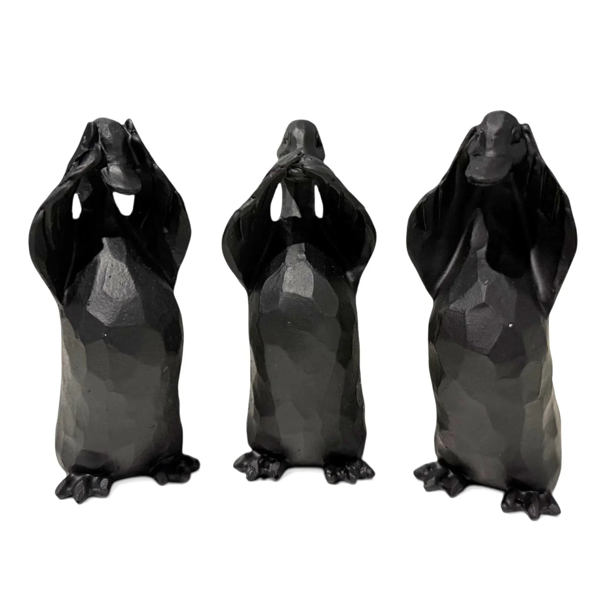 Black matte three wise monkeys figurines, home decor, vintage style, see no evil, hear no evil, speak no evil
