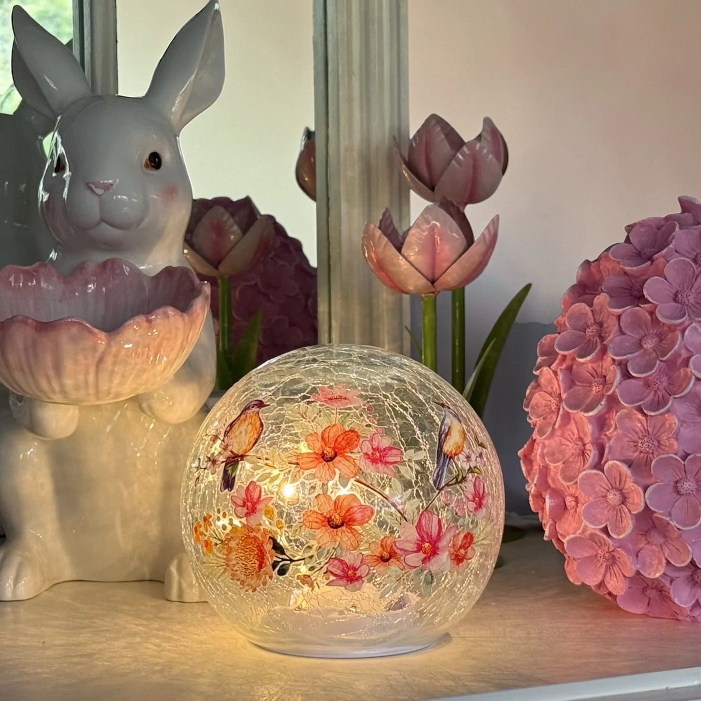 Quincy Glass Led Crackle Flower Ball 15cm