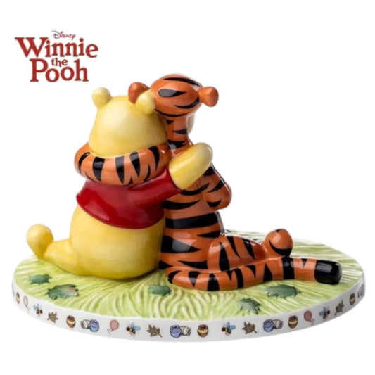 Winnie the Pooh and Tigger hugging figurine, Disney collectible home décor on grass base