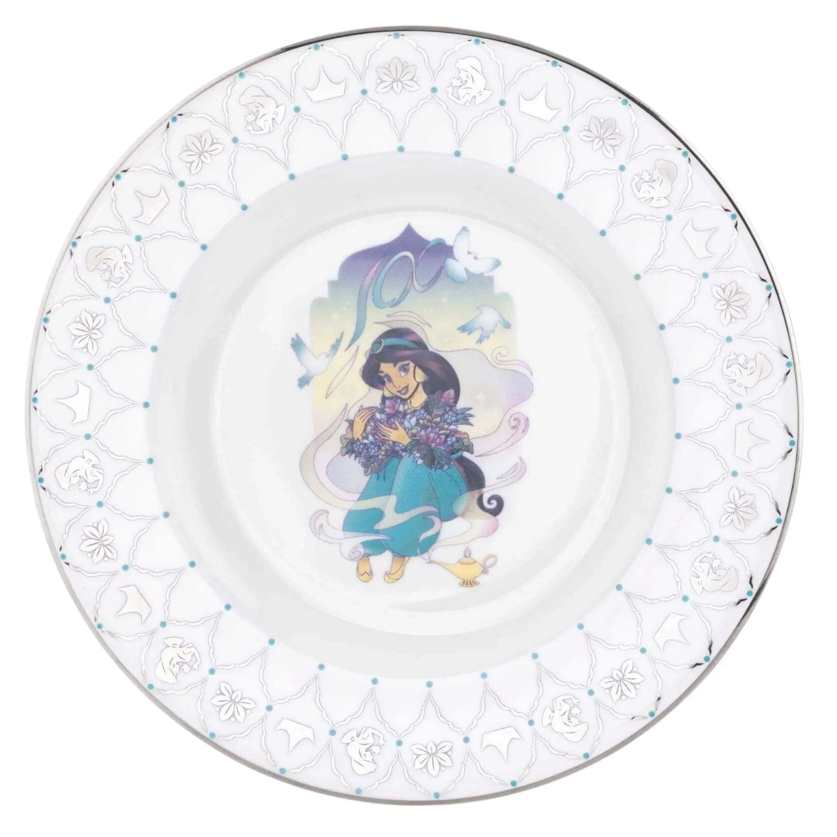 Jasmine Disney princess dinner plate with floral border, perfect for kids' tableware and home décor