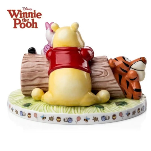Winnie the Pooh, Piglet & Tigger figurine set on log base, Disney collectible home décor