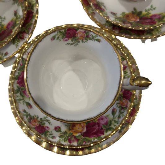 Vintage floral teacup set with gold trim, elegant rose pattern, perfect for afternoon tea or home décor