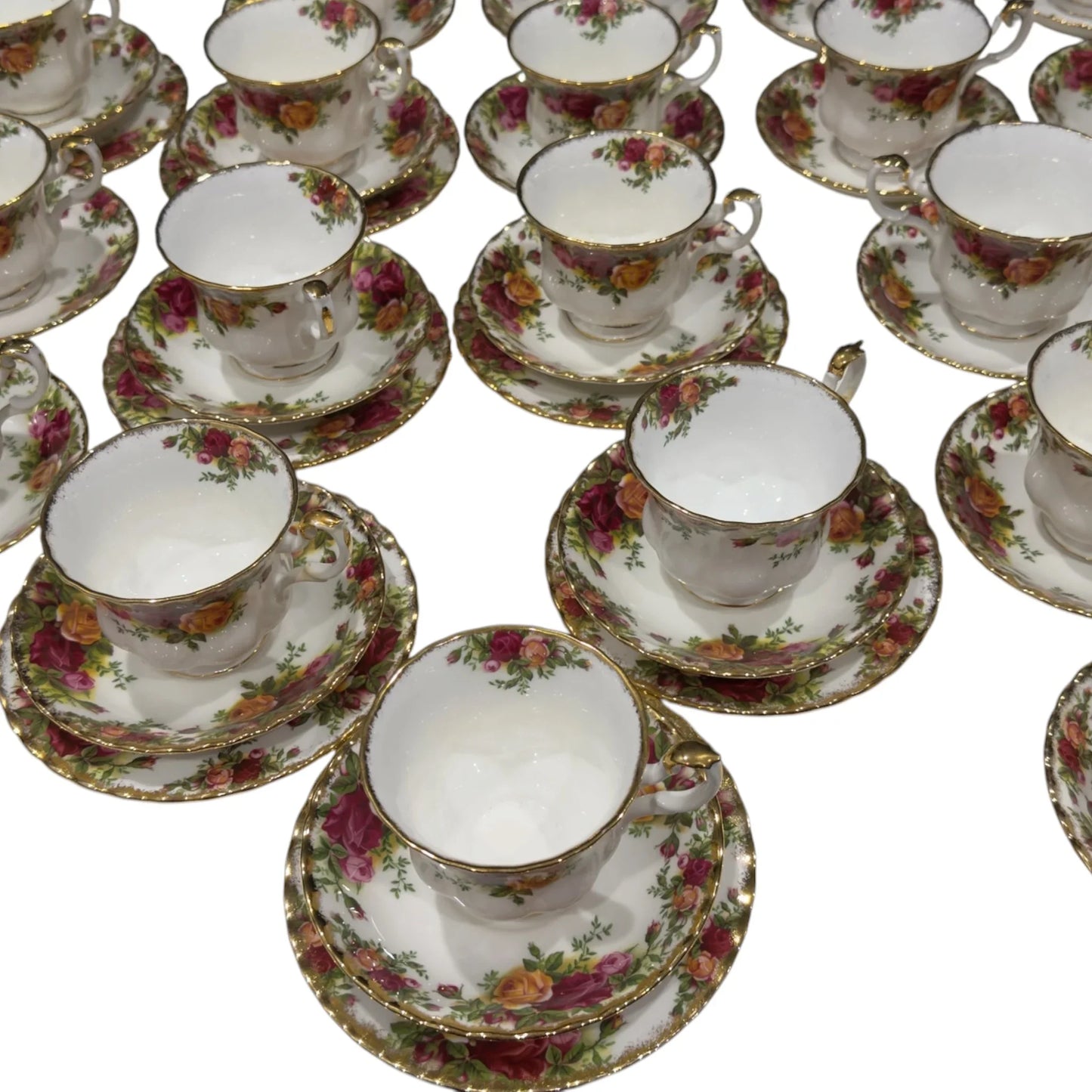 Elegant floral teacups with gold trim, vintage-style porcelain tea set for home décor