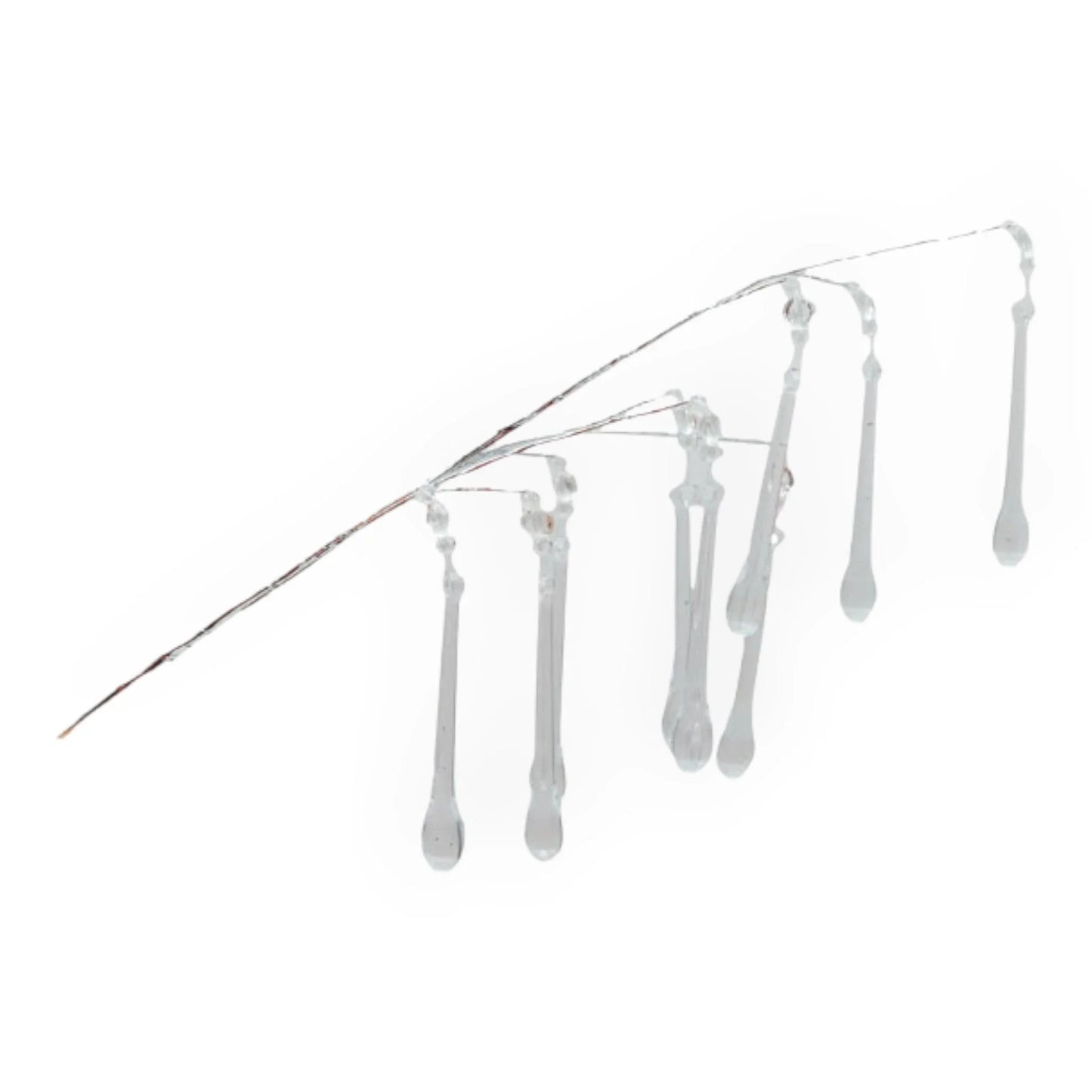 Clear glass icicle ornaments hanging from wire, elegant home décor for festive or vintage styling