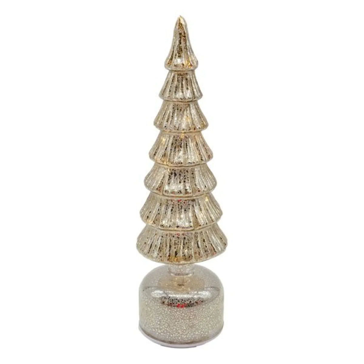 Glittery gold Christmas tree decoration with tiered design and sparkling base for festive home décor